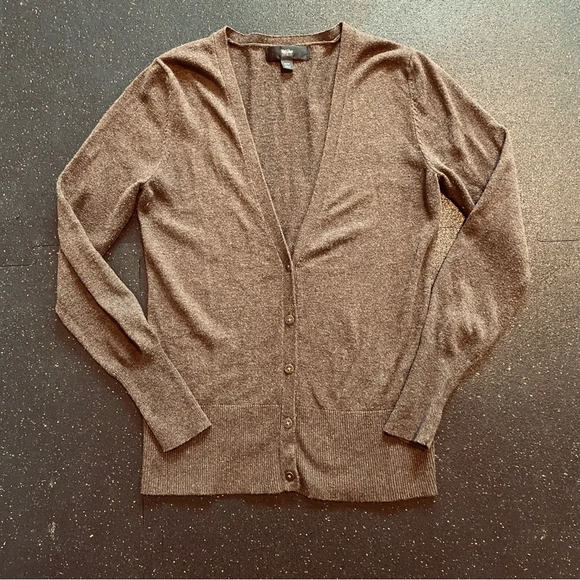Mossimo Women's Cardigan XSmall Brown Long Sleeve Button Up V Neck Cardigan - Picture 4 of 6